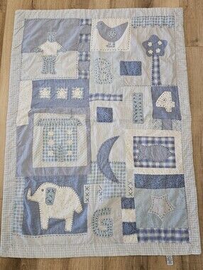 Vintage Y2K GAP Baby Patchwork Quilt Blanket Blue Crib Nursery 34x48 Cotton